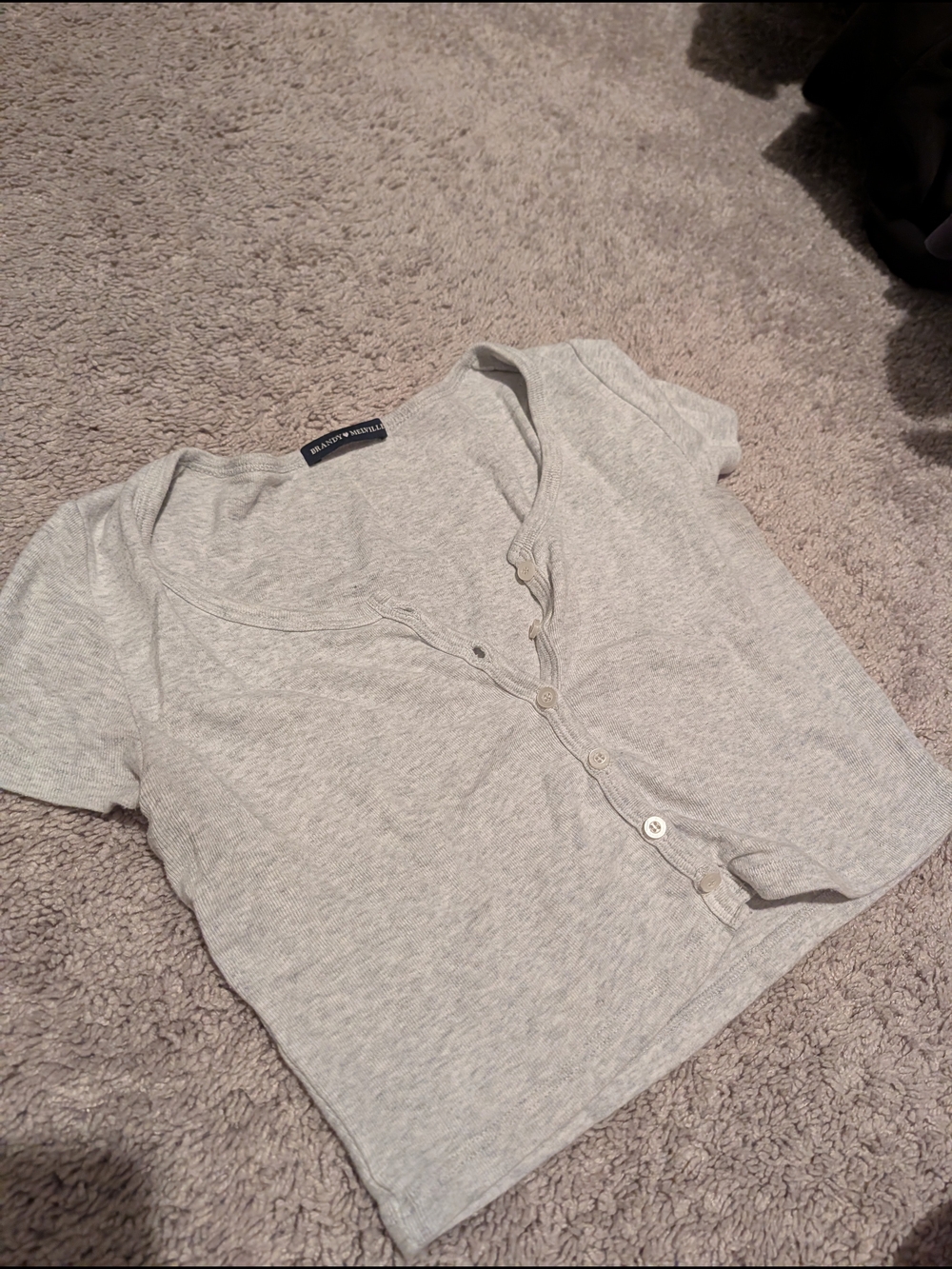 Brandy Melville Light Gray Ribbed Button-Front Kids Tee